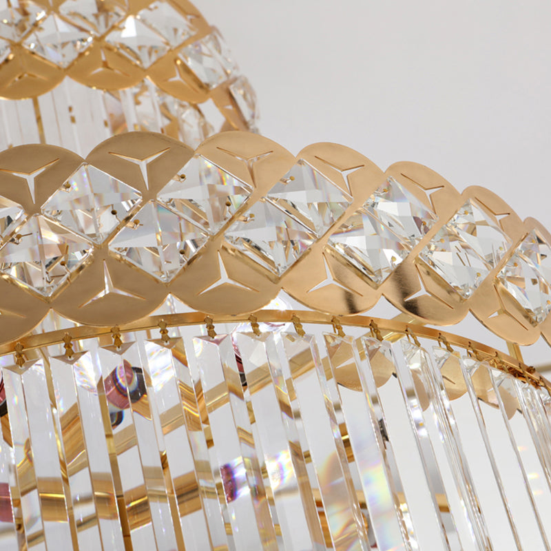 Lámpara de araña de cristal moderna para escalera, lámpara colgante de villa larga, lámpara grande para decoración del hogar, lámpara LED de cristal de acero inoxidable dorado