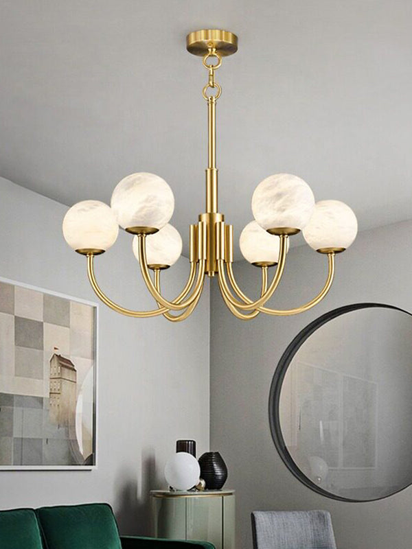 Modern Brass Marble Ball Chandelier