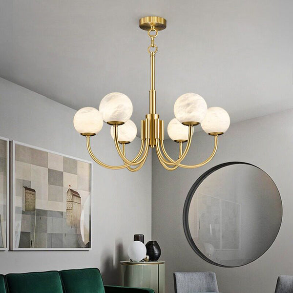 Modern Brass Marble Ball Chandelier