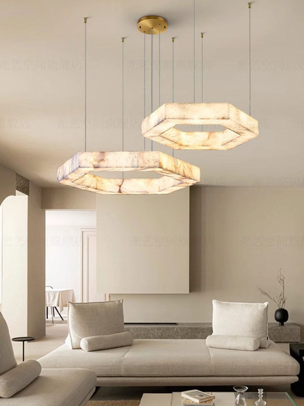 Modern Hexagon Alabaster Chandelier