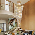 Lámpara de araña de cristal moderna para escalera, lámpara colgante de villa larga, lámpara grande para decoración del hogar, lámpara LED de cristal de acero inoxidable dorado
