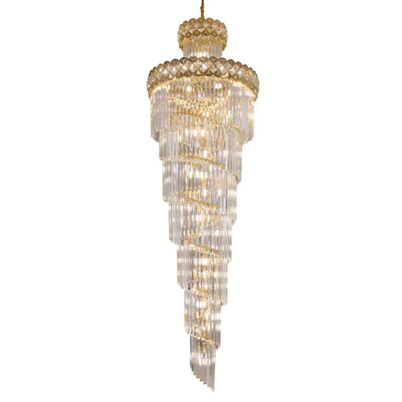 Lámpara de araña de cristal moderna para escalera, lámpara colgante de villa larga, lámpara grande para decoración del hogar, lámpara LED de cristal de acero inoxidable dorado