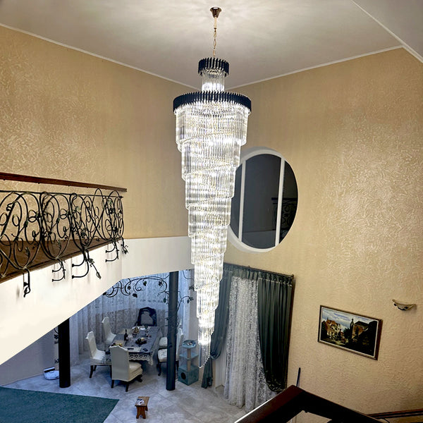 Lámpara de araña de cristal moderna para techo de escalera, lámpara colgante LED para comedor, sala de estar, luminaria de suspensión con brillo dorado y negro.