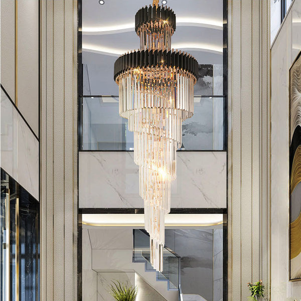 Lámpara de araña de cristal moderna para techo de escalera, lámpara colgante LED para comedor, sala de estar, luminaria de suspensión con brillo dorado y negro.