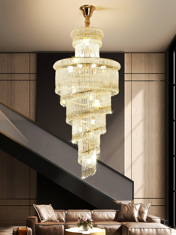Lámpara de araña de cristal para escalera, estilo Buplex, para villas, lámparas de pie vacías, de lujo, posmodernas, de alta gama, para vestíbulos de hoteles.