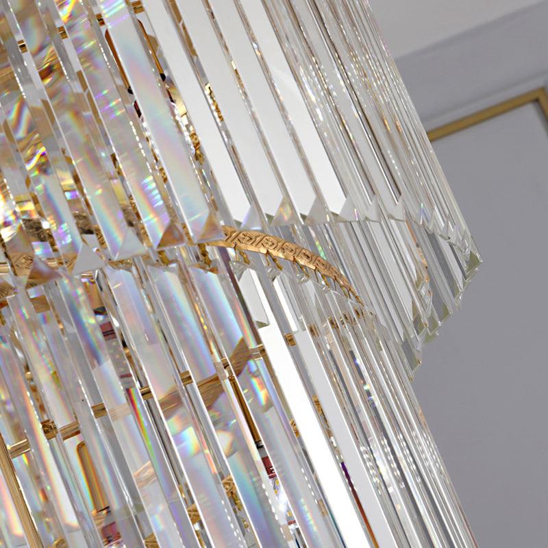 Lámpara de araña de cristal moderna para escalera, lámpara colgante de villa larga, lámpara grande para decoración del hogar, lámpara LED de cristal de acero inoxidable dorado