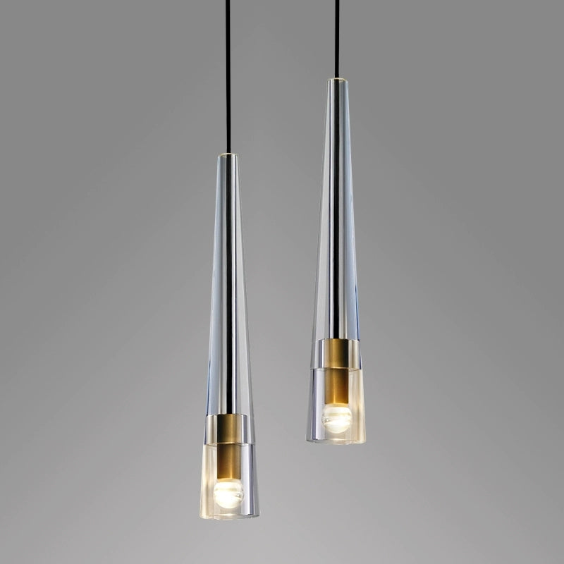 Brass Conical Crystal Pendant Light