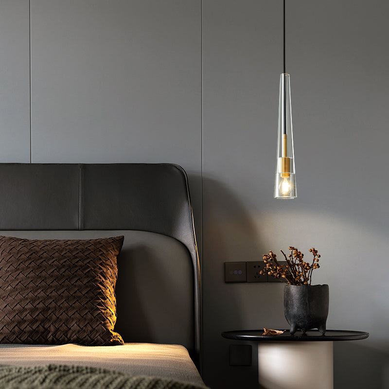 Brass Conical Crystal Pendant Light