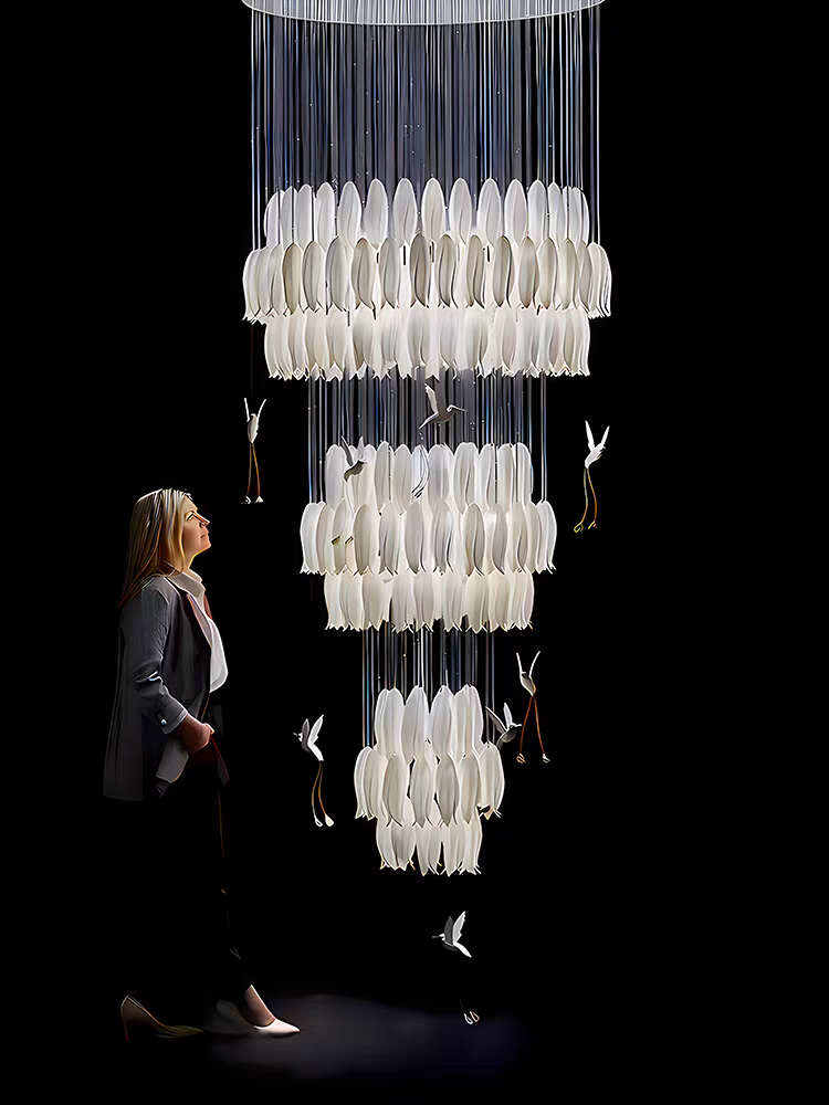Ceramic Bird/Tulip Pendant Light